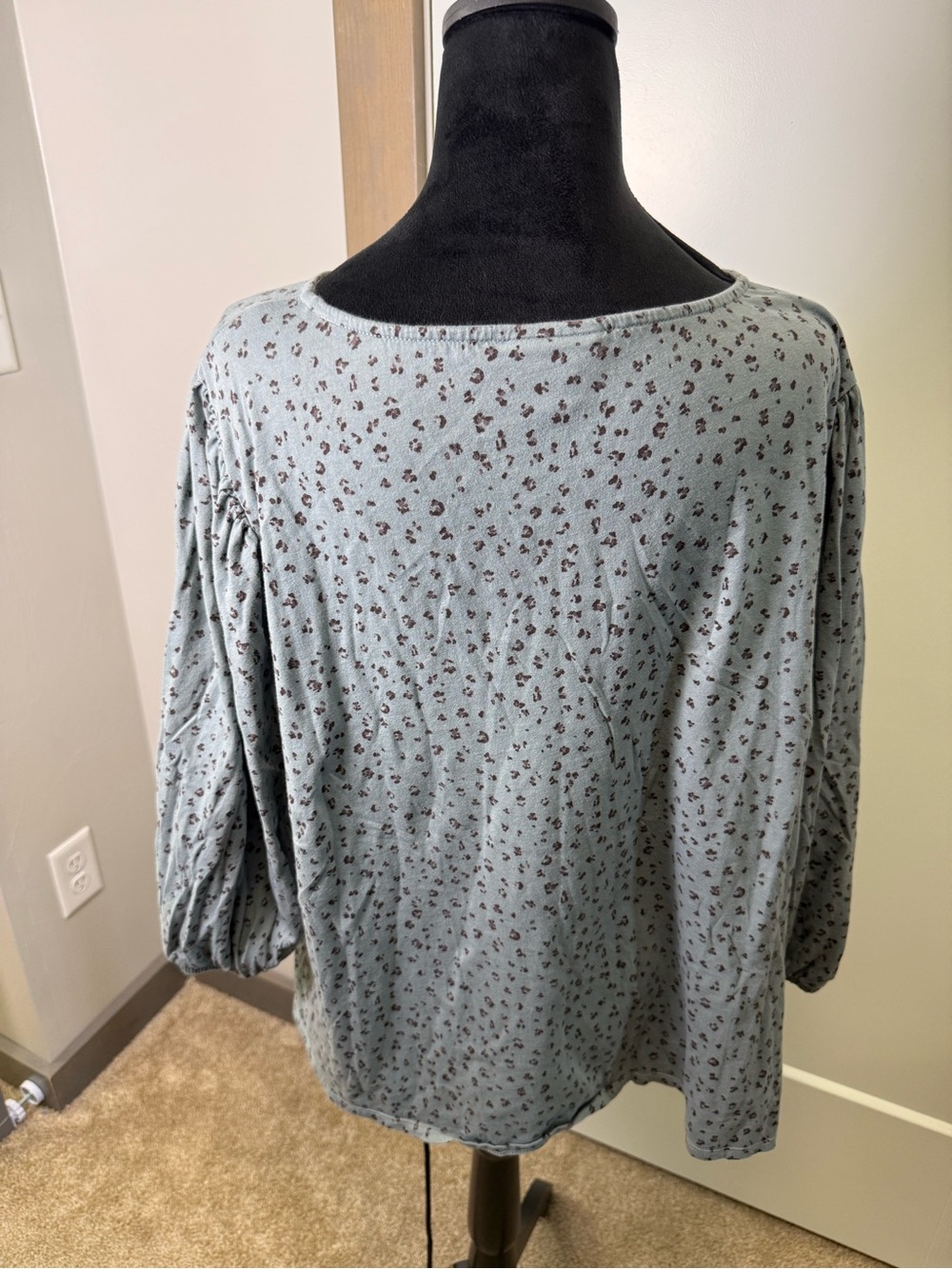J. Jill Cotton Blue Cheetah Leopard Animal Print Blouse Top Casual Boat Neck 2X - Picture 4 of 7